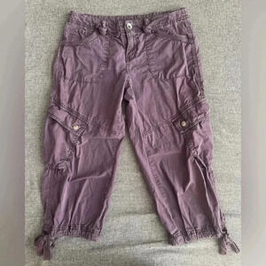 London Jean Chino Short Pants Size 0 Purple 100%‎ Cotton Cargo With Tie